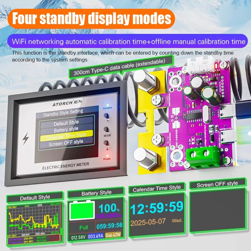 ATORCH WiFi DC Voltmeter Ammeter CW24 1000A 420V Digital Energy Meter Tuya Smart Life App Battery Capacity Tester Power Monitor 300cm Type-C Cable — view 6