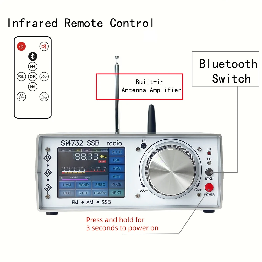 ATS-25 Full Band Radio Receiver Touch Screen Bluetooth RCA Stereo Output Rechargeable Lithium Battery Adjustable Bandwidth SSB FM SW MW LW — view 4