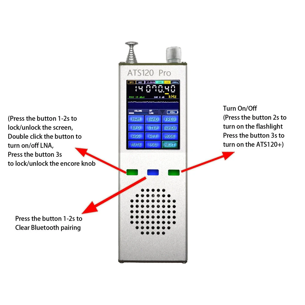 ATS120Pro FM LW MW SW SSB Full Band Radio Receiver 6.5-inch Touchscreen Bluetooth 5.0 CW Decoder Li-ion Battery High-Fidelity Audio — view 3