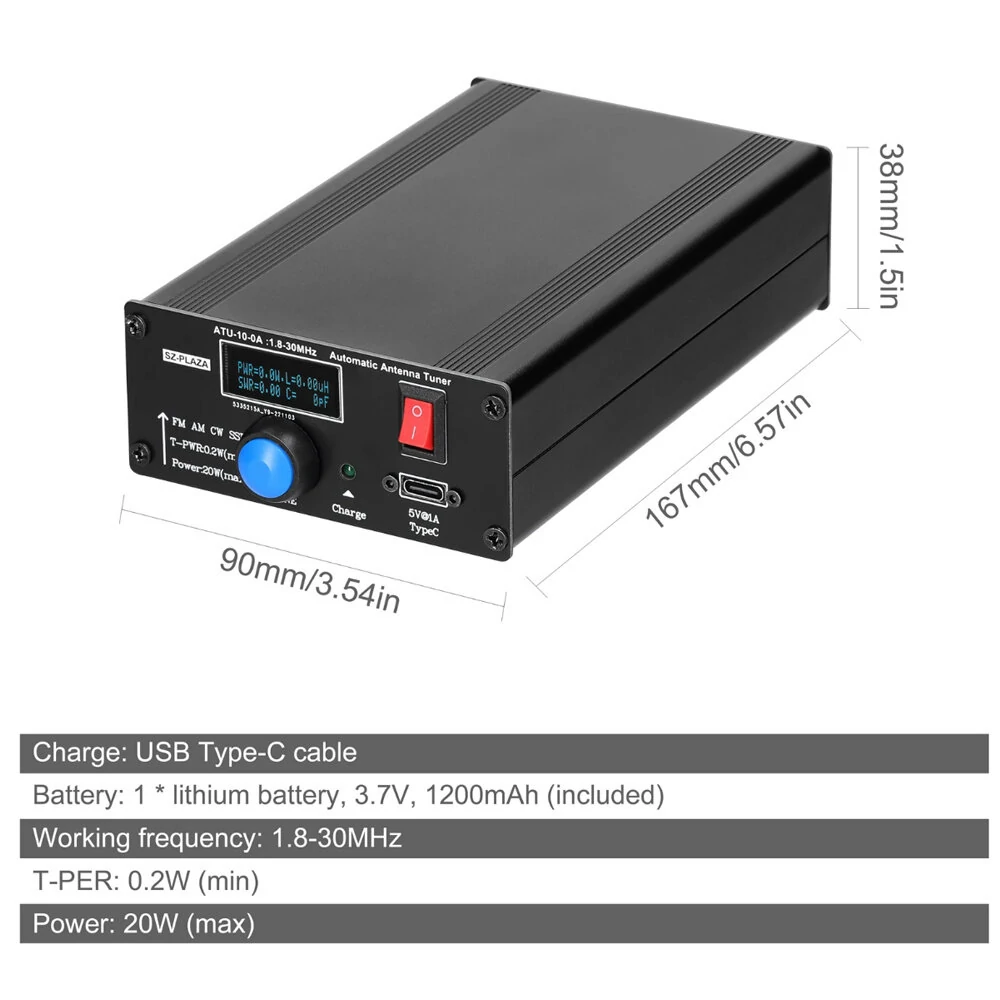 ATU-10-0A 20W 1.8-30MHz Mini Automatic Antenna Tuner OLED Display Aluminum Alloy Outcase with1800MAh Battery ATU Antenna Tuner — view 9
