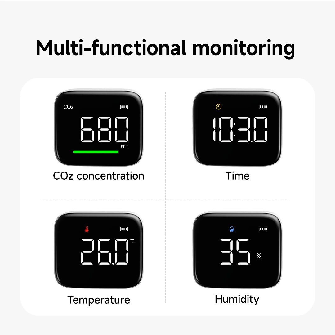 Atuman CF1 Multifunctional Carbon Dioxide Tester CO2 Temperature Humidity Display Clock display 3 inch Screen High Accuracy Type-C Charging 2200mAh Battery — view 3