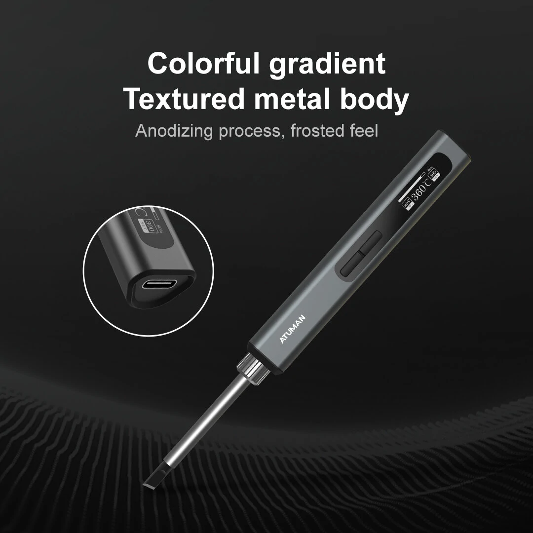 ATUMAN EI 1 Intelligent Portable Soldering Iron High Power 65W OLED Screen Fast Heating Temperature Control Range 80℃-420℃ Aluminum Alloy Casing Easy Operation Powerful DIY Tool — view 3