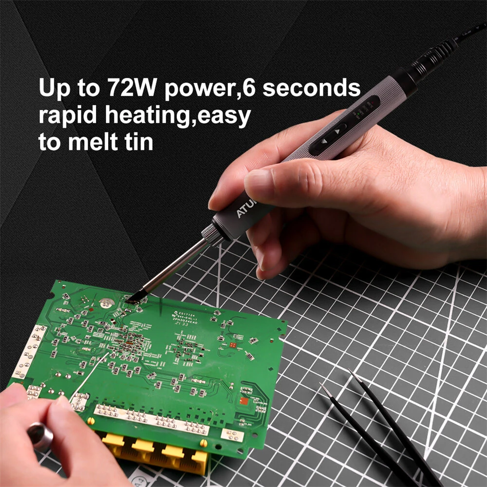AtuMan EI2 Portable Soldering Iron 72W 9-24V DC 5525 Fast Heating LED Indicator Temperature Control 300-400°C Lightweight 40g — view 4