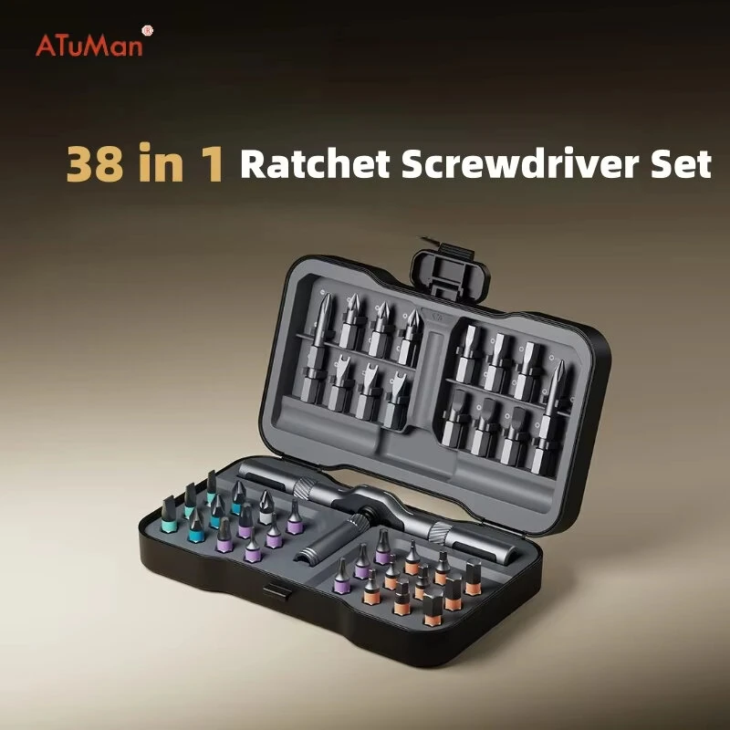 ATUMAN RS1 PLUS 38-in-1 Ratchet Screwdriver Kit Magnetic T-Handle Precision Tool Set with S2 Steel Bits — view 3