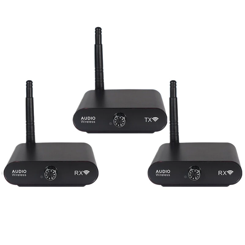 AU2410R2 1-to-2 Wireless Audio Transmitter and Receiver 15ms Low Latency 100m Range Hi-Fi Stereo Sound Support One to Many Plug and Play — image 1