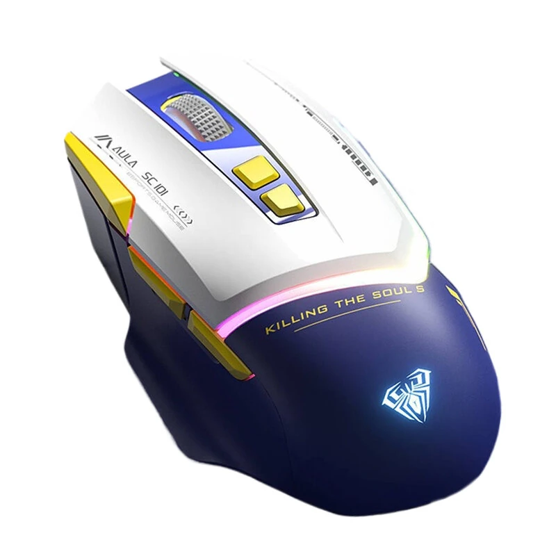 AULA SC101 Mech Mouse Wireless bluetooth 800-4000DPI RGB Light 500mAh Battery Ergonomics Design Dual Mode Esports Gaming Mouse — AULA