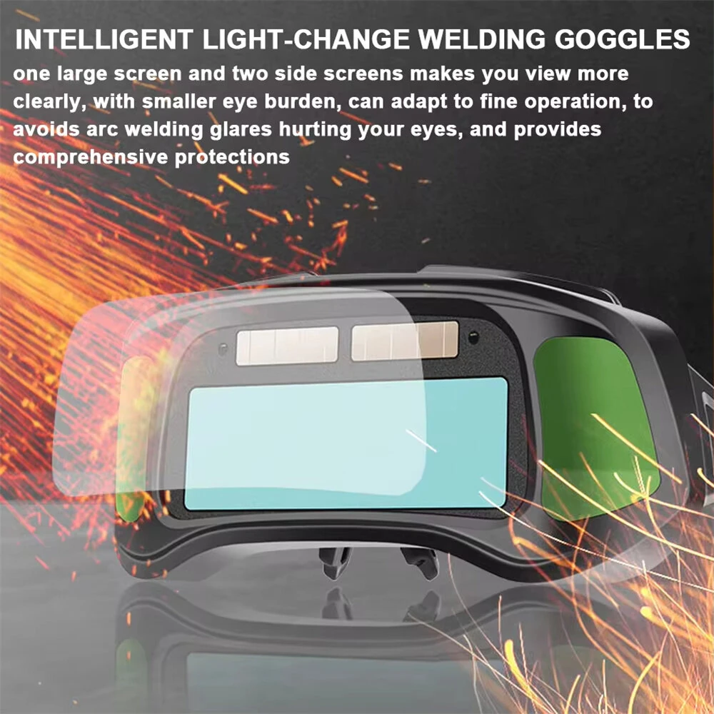 Auto Darkening Welding Goggles Large View Screen Intelligent Dimming Protective Glasses Solar-Powered Adjustable Comfortable Fit for Arc Welding Cutting Grinding Polycarbonate Material — view 5