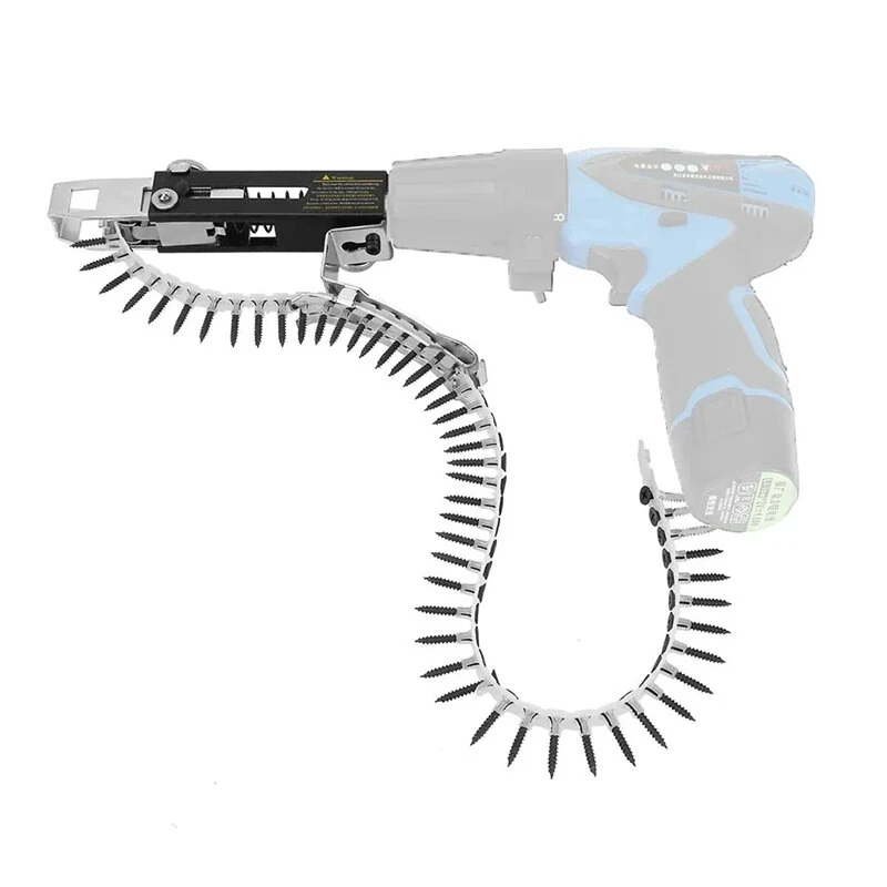 Automatic Chain Screw Gun Adapter For Electric Drill Adjustable Depth Nail Gun Attachment Woodworking Power Tool Part With 50 Screws And Bit — view 3