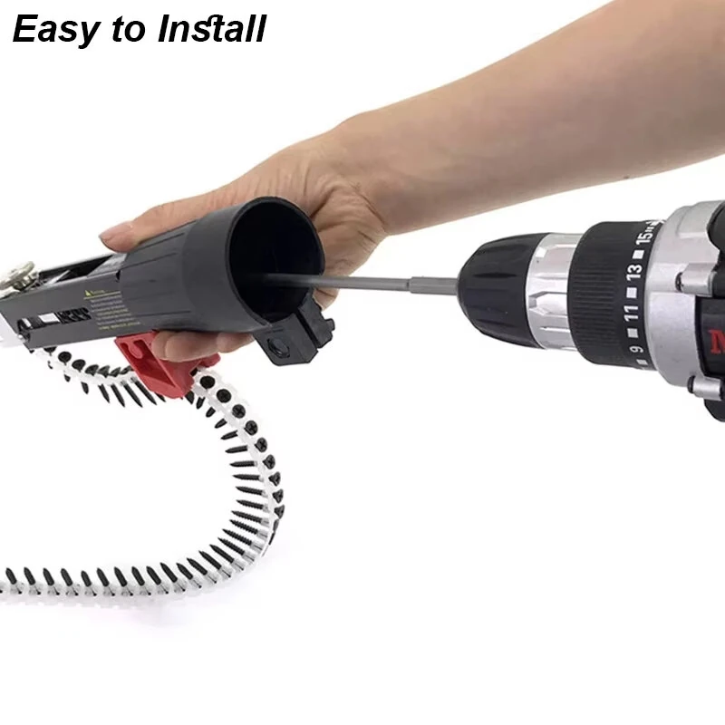 Automatic Chain Screw Gun Adapter For Electric Drill Adjustable Depth Nail Gun Attachment Woodworking Power Tool Part With 50 Screws And Bit — view 4