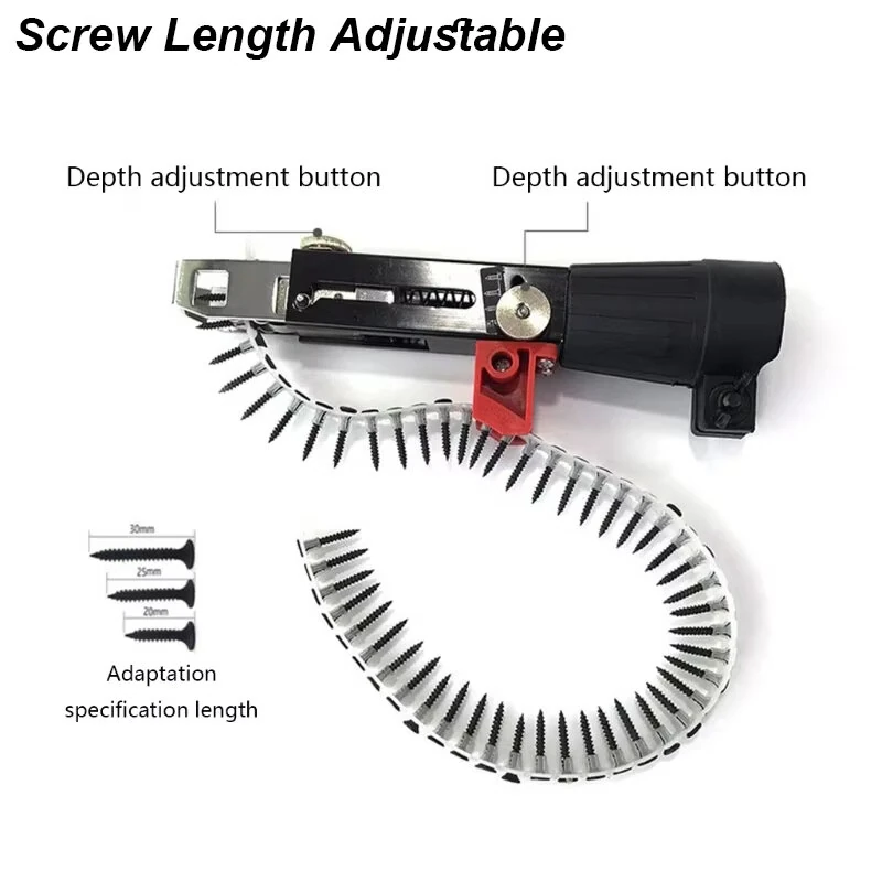Automatic Chain Screw Gun Adapter For Electric Drill Adjustable Depth Nail Gun Attachment Woodworking Power Tool Part With 50 Screws And Bit — view 5