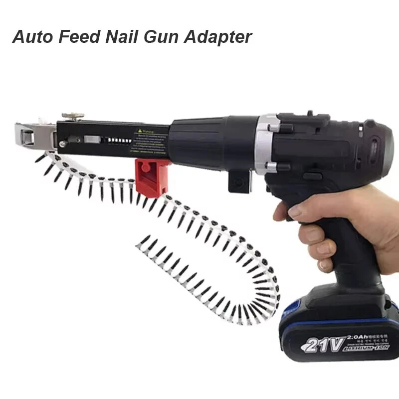 Automatic Chain Screw Gun Adapter For Electric Drill Adjustable Depth Nail Gun Attachment Woodworking Power Tool Part With 50 Screws And Bit — view 7