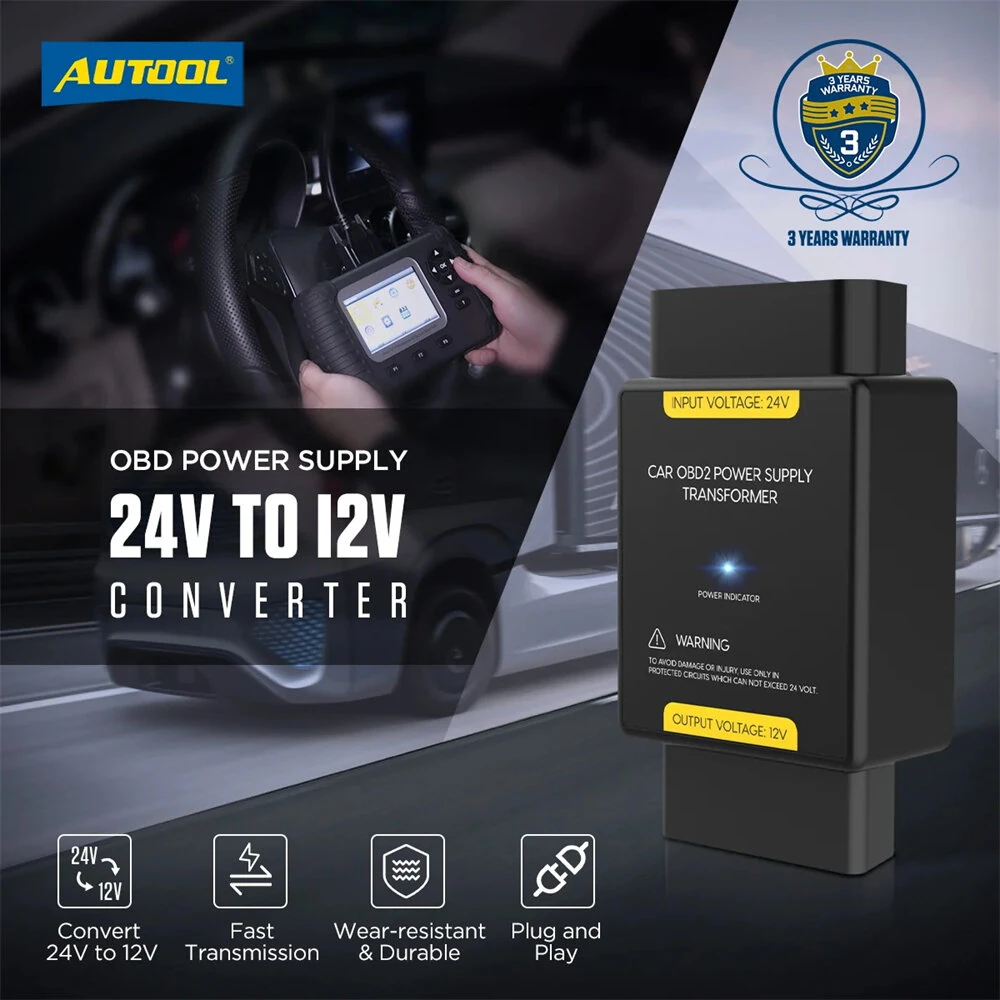 AUTOOL OBD 24V To 12V Converter Car OBD Power Supply Transformer Power Adapter OBD2 Adapter Connector — view 2