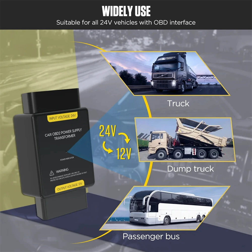 AUTOOL OBD 24V To 12V Converter Car OBD Power Supply Transformer Power Adapter OBD2 Adapter Connector — view 3