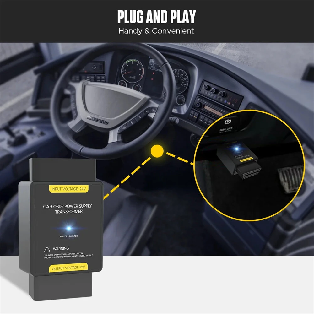 AUTOOL OBD 24V To 12V Converter Car OBD Power Supply Transformer Power Adapter OBD2 Adapter Connector — view 4