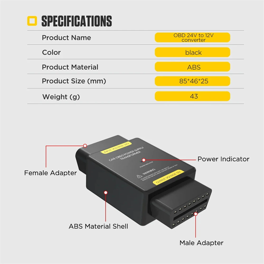 AUTOOL OBD 24V To 12V Converter Car OBD Power Supply Transformer Power Adapter OBD2 Adapter Connector — view 9