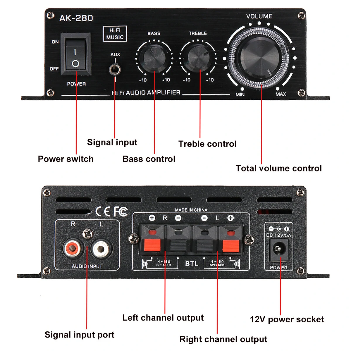 AUTSOME 12V  40Wx2 Power Amplifier 2.0 Channel  90DB Car Small Power Amplifier — view 8