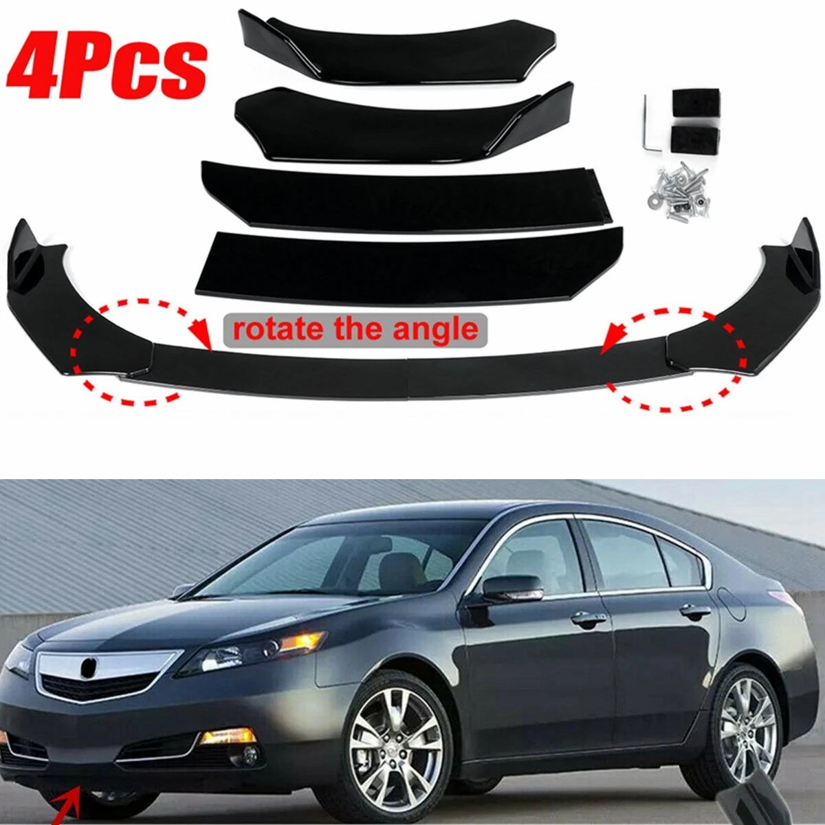 AUTSOME 4PCS Black Front Lip Chin Bumper Spoilers Body Kits For Car Universal — view 2
