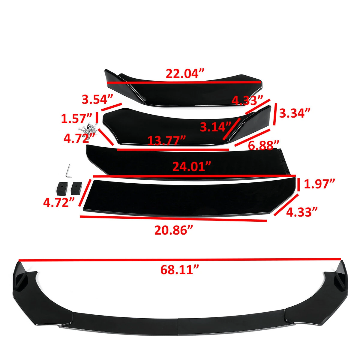 AUTSOME 4PCS Black Front Lip Chin Bumper Spoilers Body Kits For Car Universal — view 8