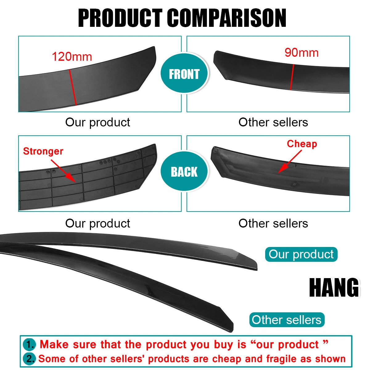 AUTSOME 4PCS Black Front Lip Chin Bumper Spoilers Body Kits For Car Universal — view 9