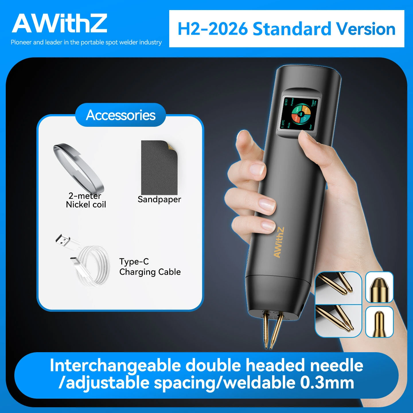 AWithZ H2 Portable Spot Welder 1000A 90-Gear Adjustable Mini Welding Machine Tool For 0.3mm Nickel Strip DIY Battery Pack — view 7