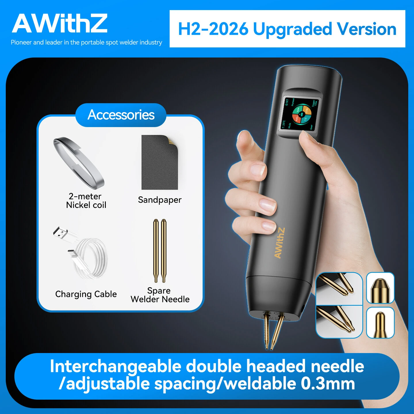 AWithZ H2 Portable Spot Welder 1000A 90-Gear Adjustable Mini Welding Machine Tool For 0.3mm Nickel Strip DIY Battery Pack — view 8