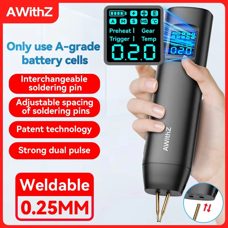 AWithZ HD2 Portable Spot Welder 90 Level Adjustable Lithium Battery Powered Welding Tool Type-C USB Charger Dual Pulse Up to 0.25mm Nickel Strip — view 3