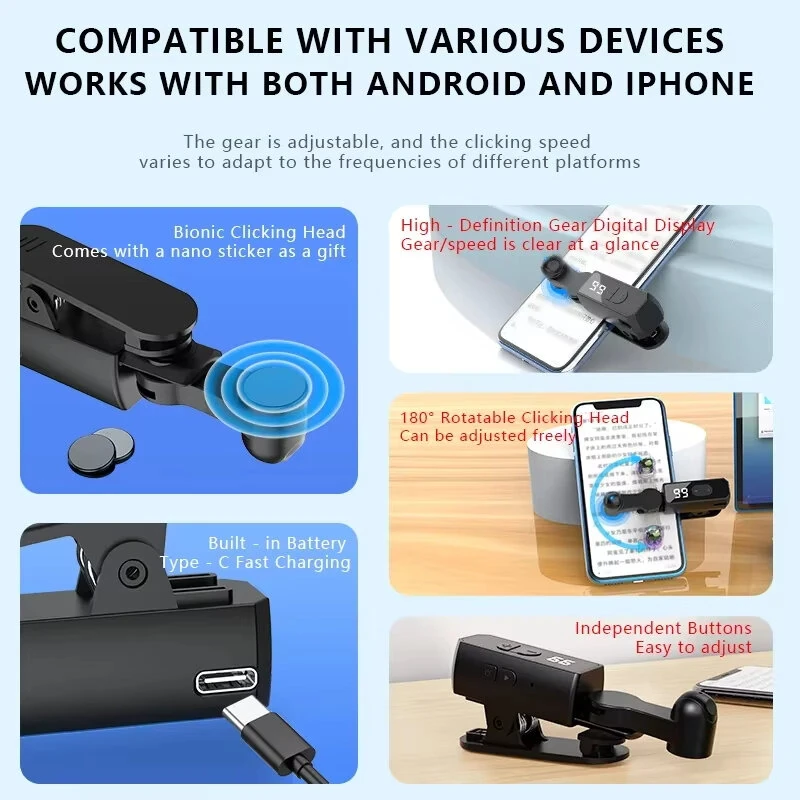 B-03 Auto Screen Clicker Device for Smartphone Adjustable Touch Tapper Tool for Games Apps Live Streaming and Repeated Tapping — view 5