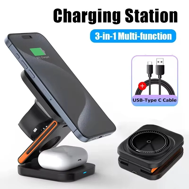 Bakeey 3-in-1 30W Foldable Wireless Charger Fast Magnetic Wireless Charging Stand for Smart Phones for iPhone 15 14 13 for Airpods for Apple Watch — view 4