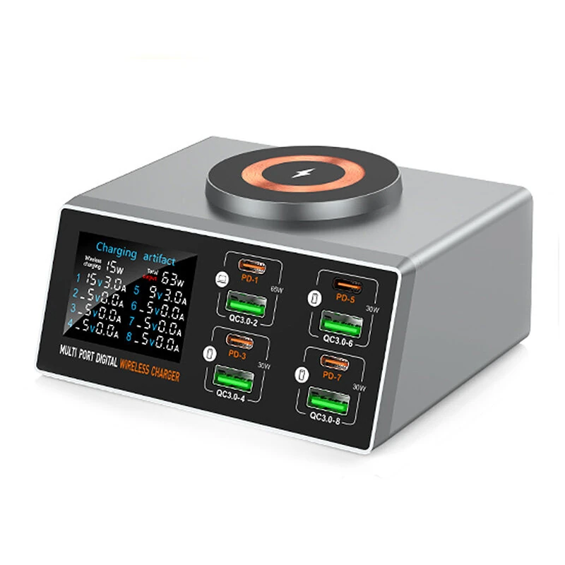 Bakeey WLX-X9S 140W 8-Port USB PD Charger 4USB-A+4USB-C PD QC3.0 Fast Wireless Charging Desktop Charging Station Support Digital Display EU Plug US Plug for iPhone 16 16 Pro 15 14 13 Pro Max for Xiaomi 15 Ultra for Samsung Galaxy S25 Ultra — Bakeey