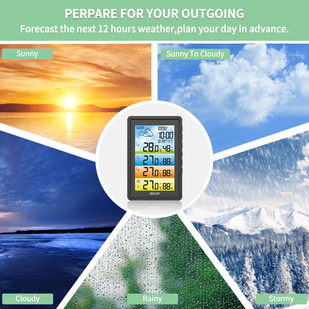 BALDR 3 Sensors Weather Station Wireless Indoor Outdoor Thermometer with Alarm Clock / Calendar / Weather Forecast — view 5