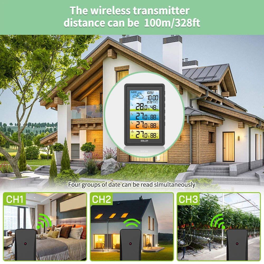 BALDR 3 Sensors Weather Station Wireless Indoor Outdoor Thermometer with Alarm Clock / Calendar / Weather Forecast — view 6