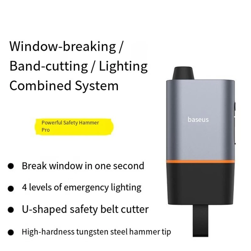 Baseus 3 in 1 Car Safety Hammer U-shaped Emergency Auto Escape Seat Belt Cutter Window Class Break with SOS LED Lamp — view 2