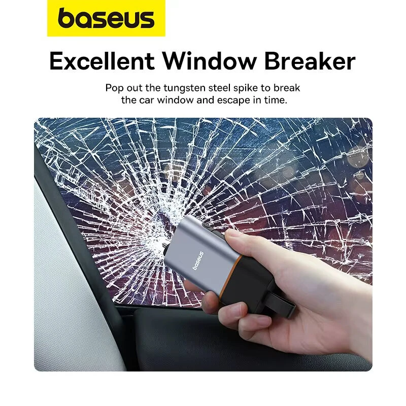 Baseus 3 in 1 Car Safety Hammer U-shaped Emergency Auto Escape Seat Belt Cutter Window Class Break with SOS LED Lamp — view 4