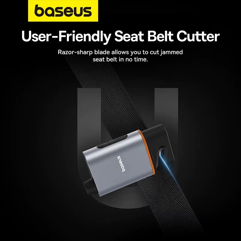 Baseus 3 in 1 Car Safety Hammer U-shaped Emergency Auto Escape Seat Belt Cutter Window Class Break with SOS LED Lamp — view 5