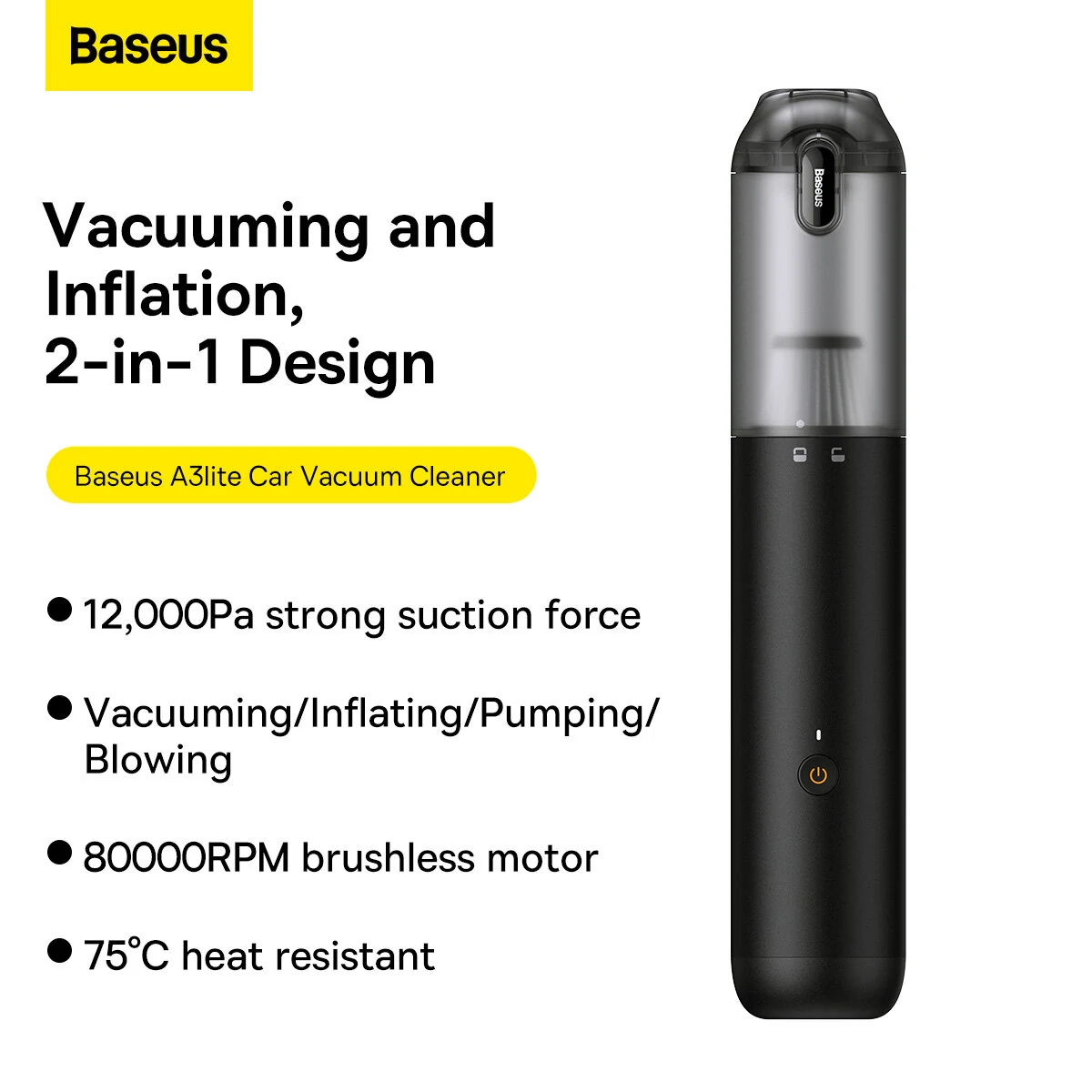 Baseus 4 in1 12000Pa Car Vacuum Cleaner Air Pump Cordless Vacuum Cleaner Mini Portable Vacuum Cleaner For Household — view 11