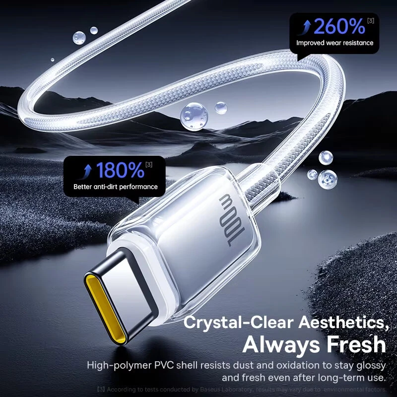Baseus Crystal 100W/7.5W USBA to USB-C Cable Fast Charging Data Transmission Copper Core Line 1M/2M Long for iPhone 17 17Pro 16 Pro Max 15 for Huawei Mate XTs for Xiaomi 17pro for OPPO for VIVO — view 6