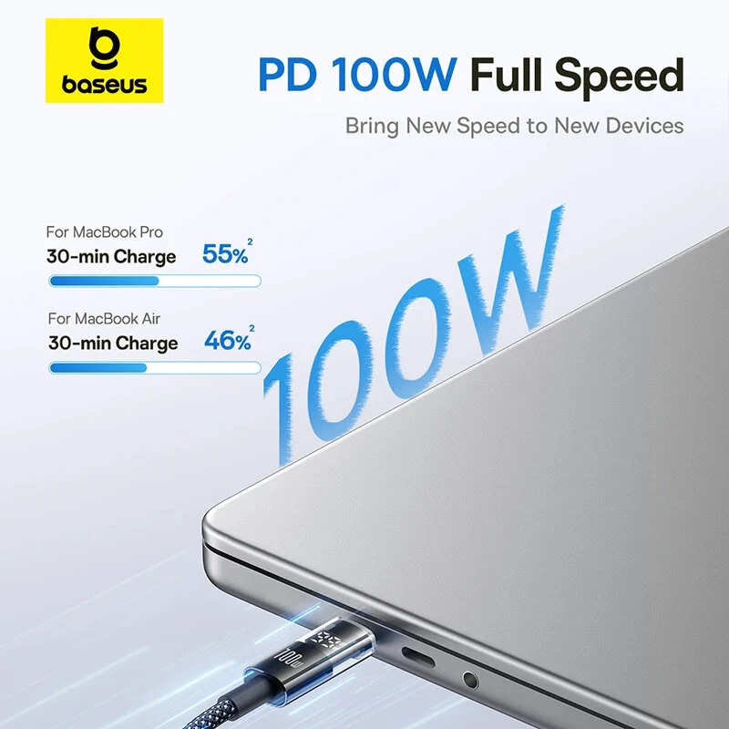 Baseus Display 2 PD100W Type-C to Type-C LED Display Cable Fast Charging Data Transmission Tin-plated Copper Core Line 1M/2M Long for iPhone 16 16 Pro 15 Pro Max for Huawei Mate XT for Xiaomi 15pro for Samsung Galaxy Z Flip6 — view 4