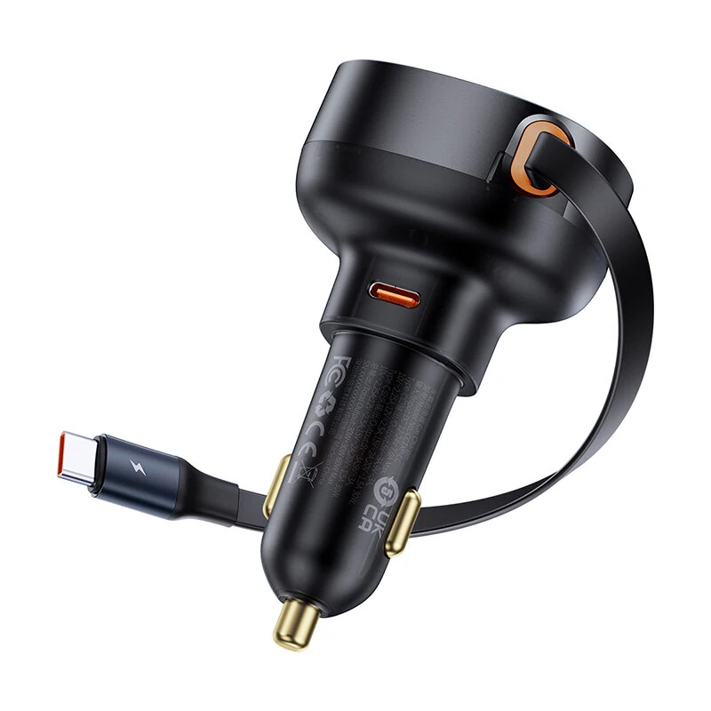 Baseus Enjoyment Pro 60W 1-Port USB Car Charger Built-in Retractable Type-C Cable Support QC3.0 2.0 PD3.0 2.0 SCP FCP PPS Fast Charging for iPhone 13 14 15 15 Pro for Samsung Galaxy S23 for Xiaomi 13pro for Oppo Reno9