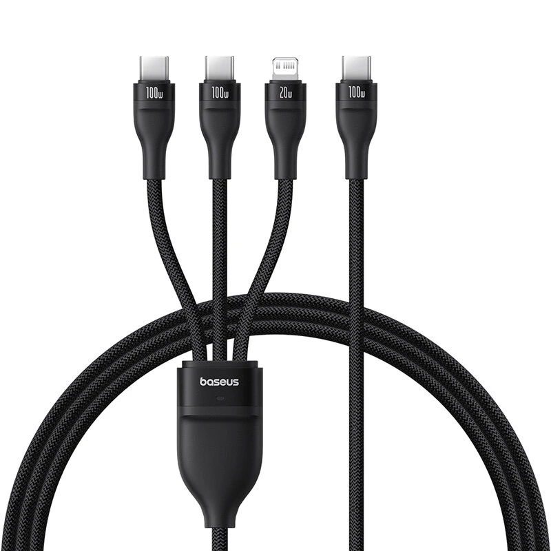 Baseus Flash Series 3 100W Type-C to Type-C+Type-C+iP Cable PD Fast Charging Data Transmission Copper Core Line 1.5M Long for iPhone 16 16 Pro 15 14 13 Pro Max for Huawei Mate XT for Xiaomi MIX Fold4 for Samsung Galaxy Z Flip6
