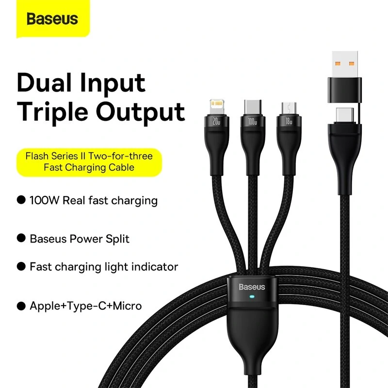 Baseus Flash Series II 100W USB-A/Type-C to Micro/iP/Type-C Cable PD QC Fast Charging Data Transmission Tinned Copper Core Line 1.2M Long for iPhone 15 14 13 for Samsung Galaxy S24 for Xiaomi Civi 4 Pro for Huawei Pura 7 Ultra — view 2