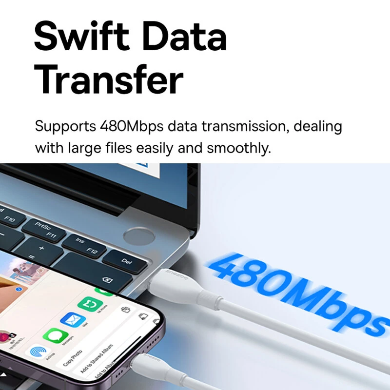 Baseus Ultra-Fast 2.4A USB-A to iP Cable Fast Charging Data Transmission Copper Core Line 1M/2M Long for iPhone 14 14Pro 13 12 Pro Max — view 4