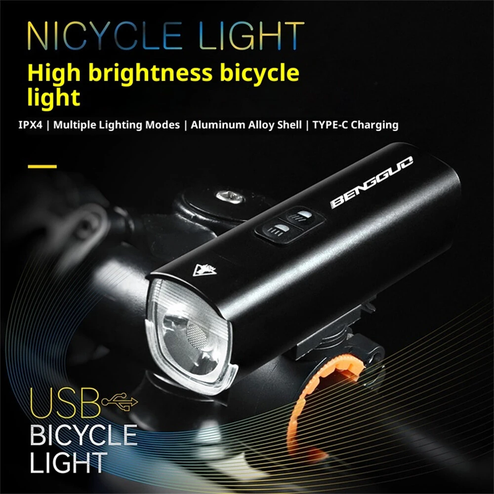 BENGGUO 1100LM Bicycle Headlight High-brightness IPX4 Waterproof Type-C Charging 8 Modes Bike Front Light for MTB Night Riding Safety — view 2