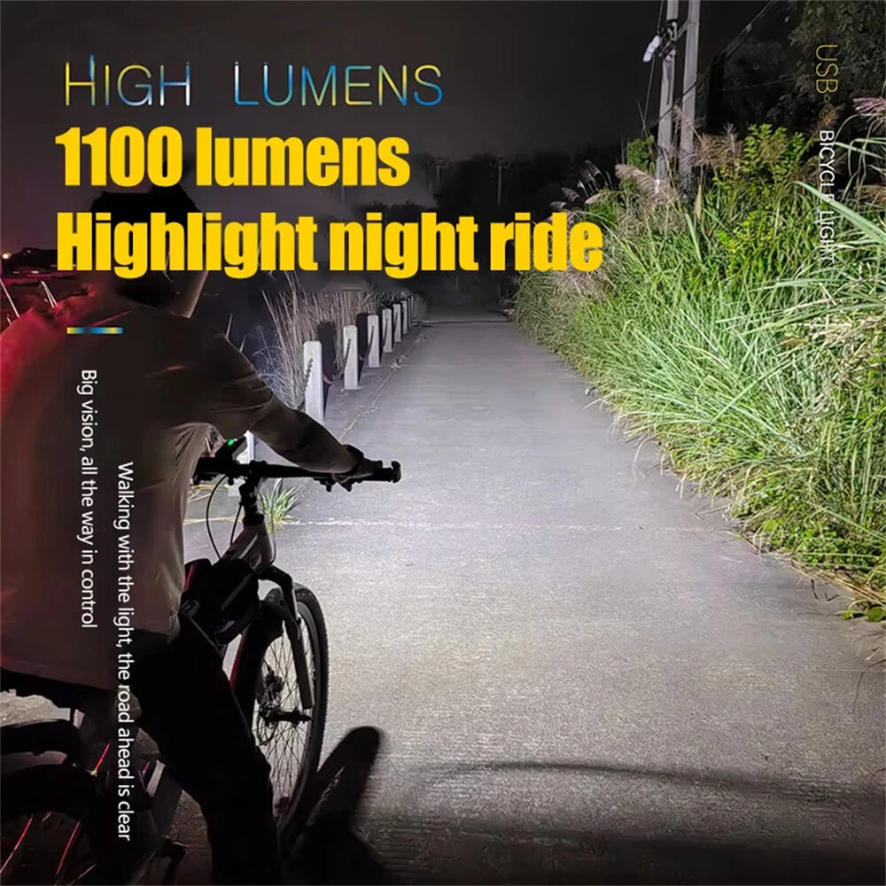 BENGGUO 1100LM Bicycle Headlight High-brightness IPX4 Waterproof Type-C Charging 8 Modes Bike Front Light for MTB Night Riding Safety — view 5
