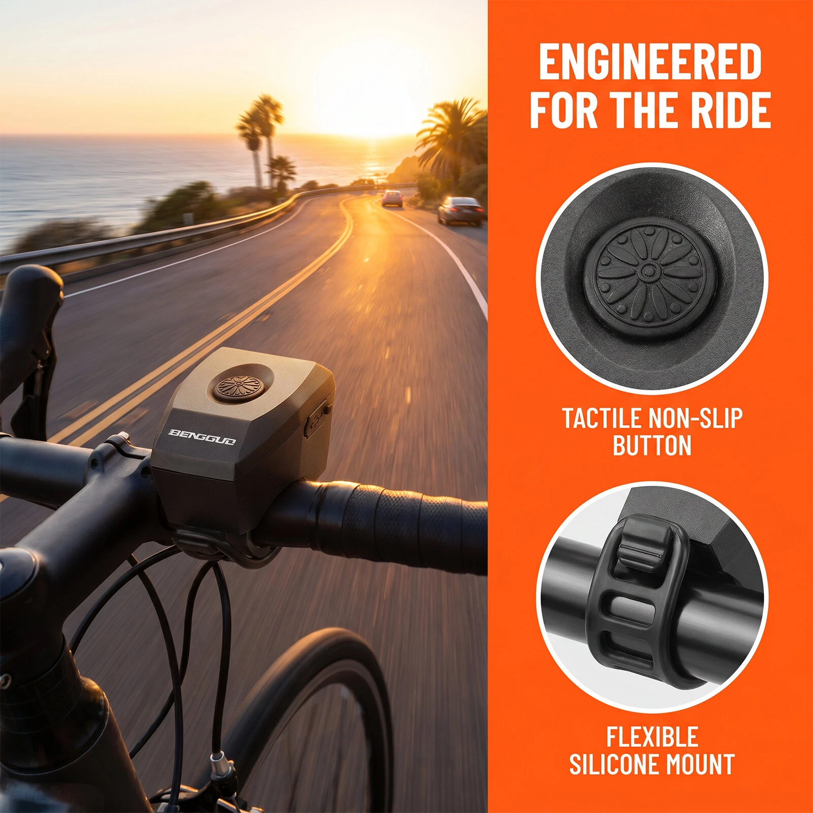 BENGGUO 120dB MTB Electric Bells with Strap Mountain Bike Loud Bell Type‑C Charging Electronic Super Loud Bell E-bike Scooter — view 3