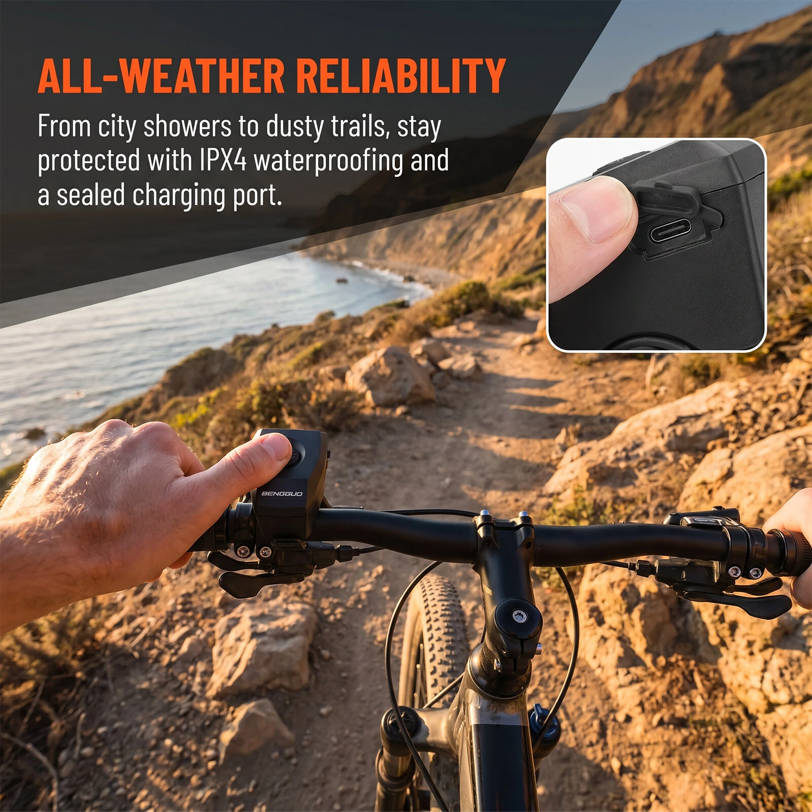 BENGGUO 120dB MTB Electric Bells with Strap Mountain Bike Loud Bell Type‑C Charging Electronic Super Loud Bell E-bike Scooter — view 4
