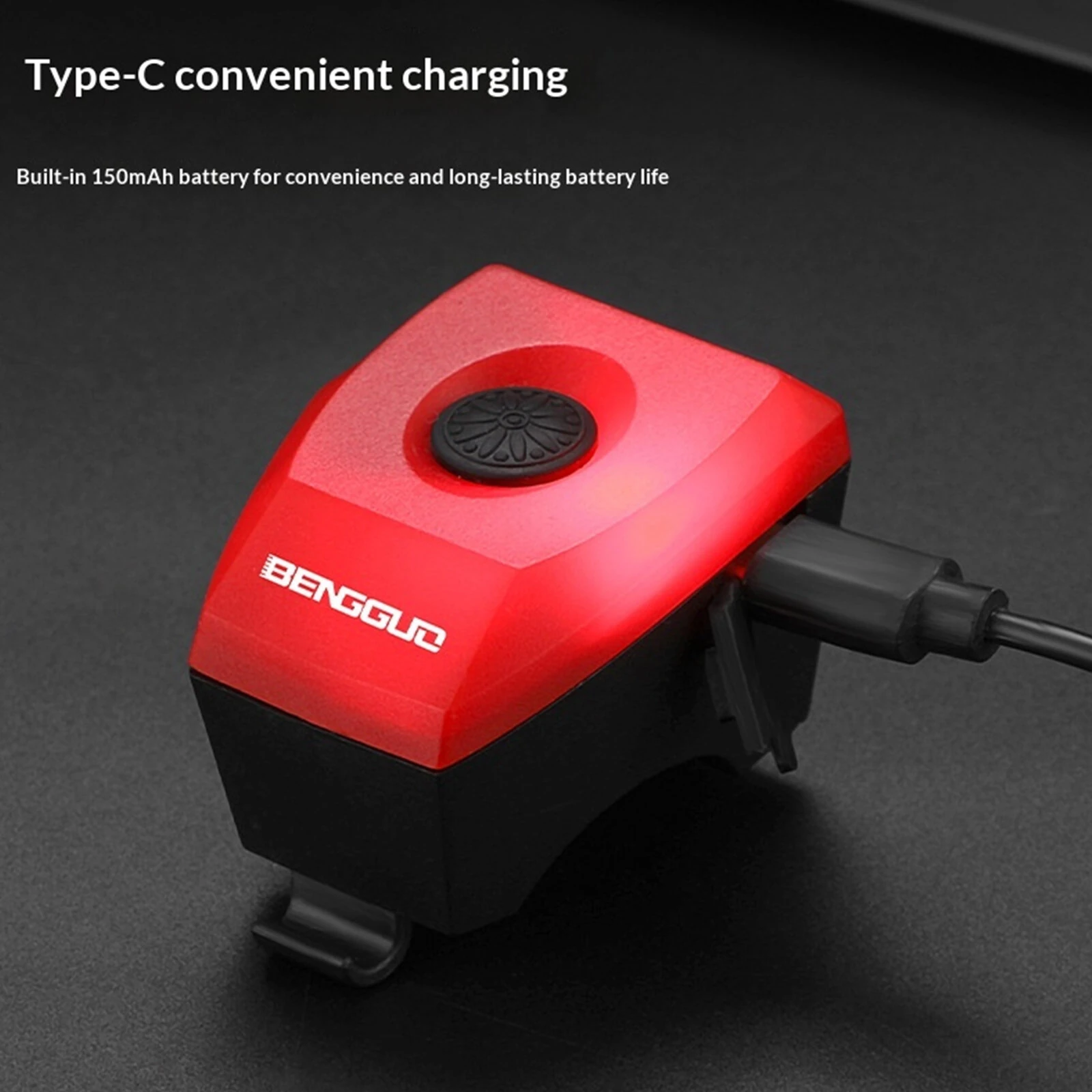 BENGGUO 120dB MTB Electric Bells with Strap Mountain Bike Loud Bell Type‑C Charging Electronic Super Loud Bell E-bike Scooter — view 6