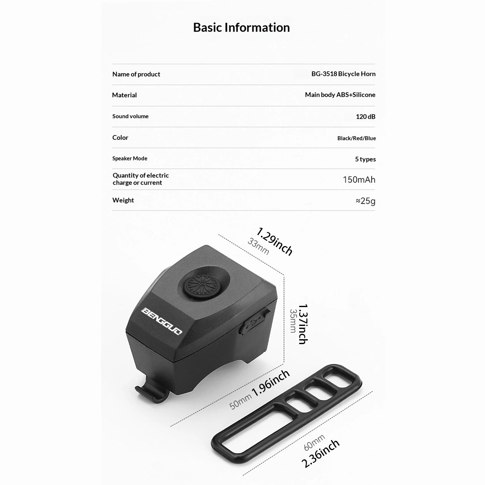 BENGGUO 120dB MTB Electric Bells with Strap Mountain Bike Loud Bell Type‑C Charging Electronic Super Loud Bell E-bike Scooter — view 8