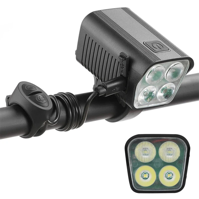 BENGGUO 2-in-1 LED Bicycle Front Light with Bell Horn 4 Super Bright LEDs 500mAh Battery Type-C Charging Safe for Night Cycling — BENGGUO