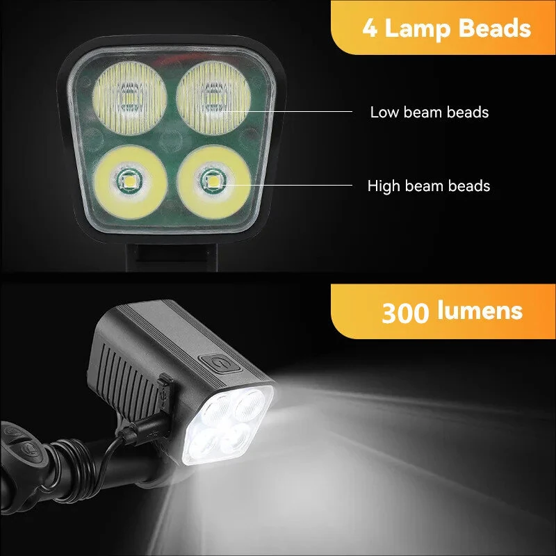 BENGGUO 2-in-1 LED Bicycle Front Light with Bell Horn 4 Super Bright LEDs 500mAh Battery Type-C Charging Safe for Night Cycling — view 5