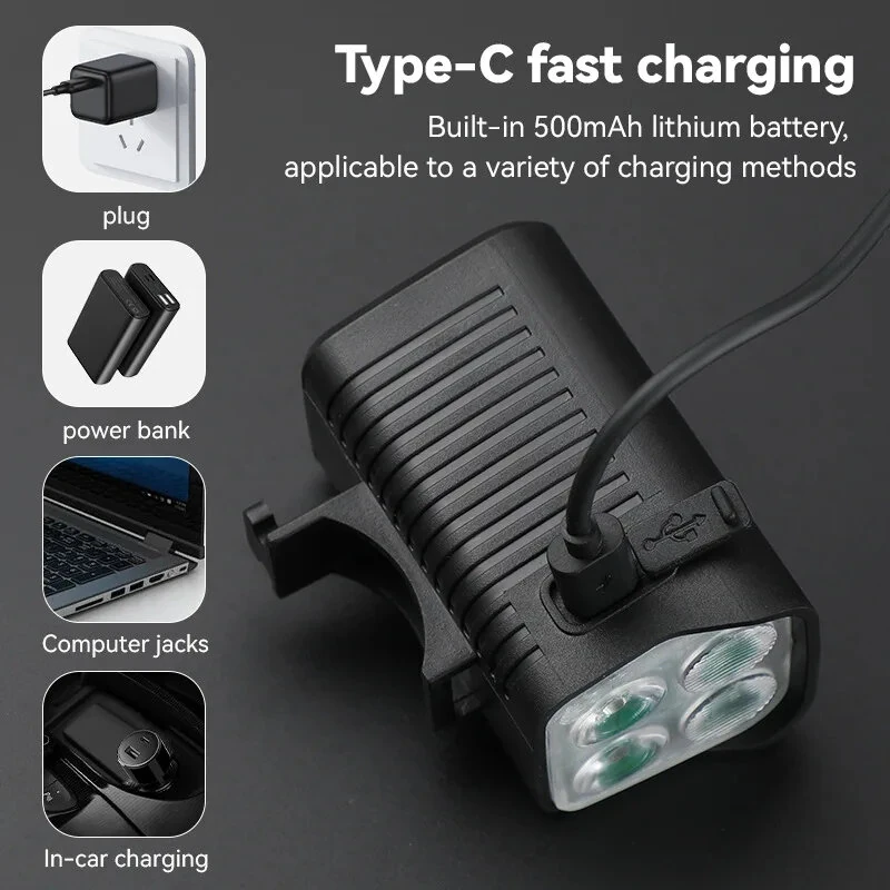 BENGGUO 2-in-1 LED Bicycle Front Light with Bell Horn 4 Super Bright LEDs 500mAh Battery Type-C Charging Safe for Night Cycling — view 6